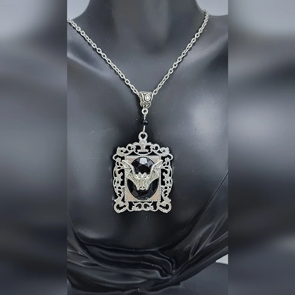 Silver and Black Pendant Necklace Unisex